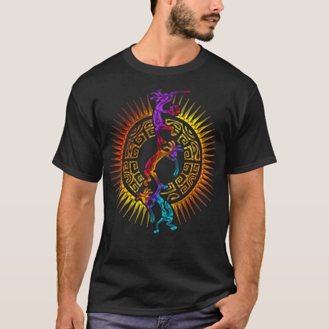 Camiseta Kokopelli Musician Acrobats  Mandala Sun 1  Fan (Anverso)