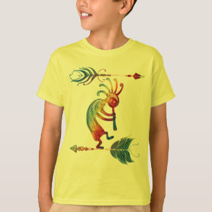 Camiseta Kokopelli nativo americano con dos plumas 1