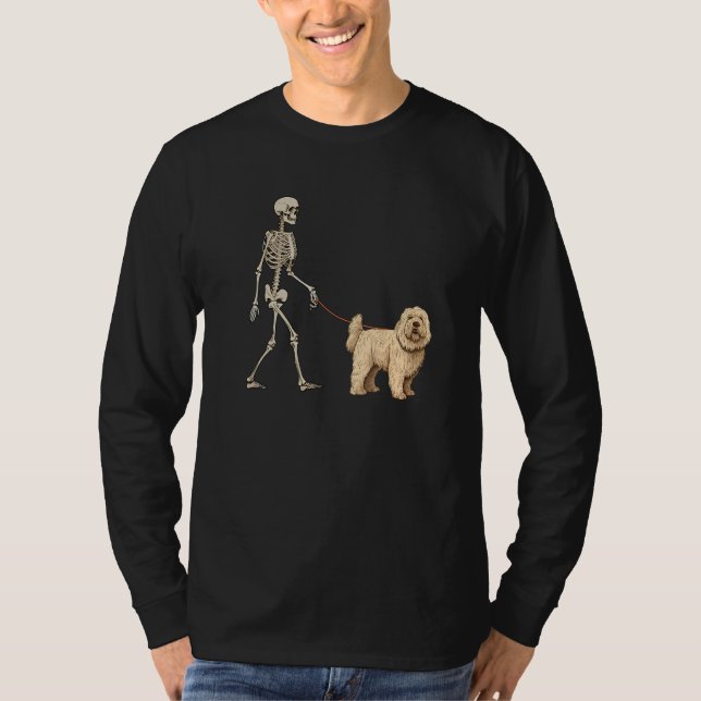 Camiseta Komondor Skeleton Dog Walking Halloween Dog (Anverso)