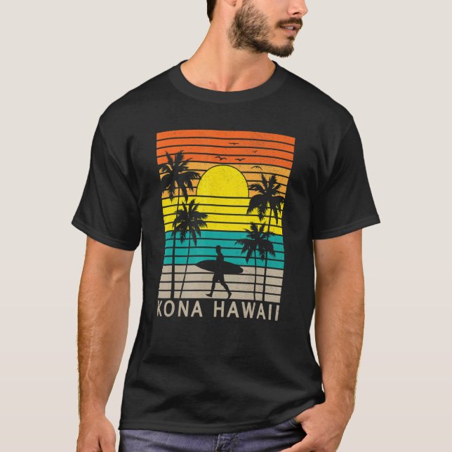 Camiseta Kona Hawaii Beach Surfer Surfing Palm Tree Vacatio (Anverso)