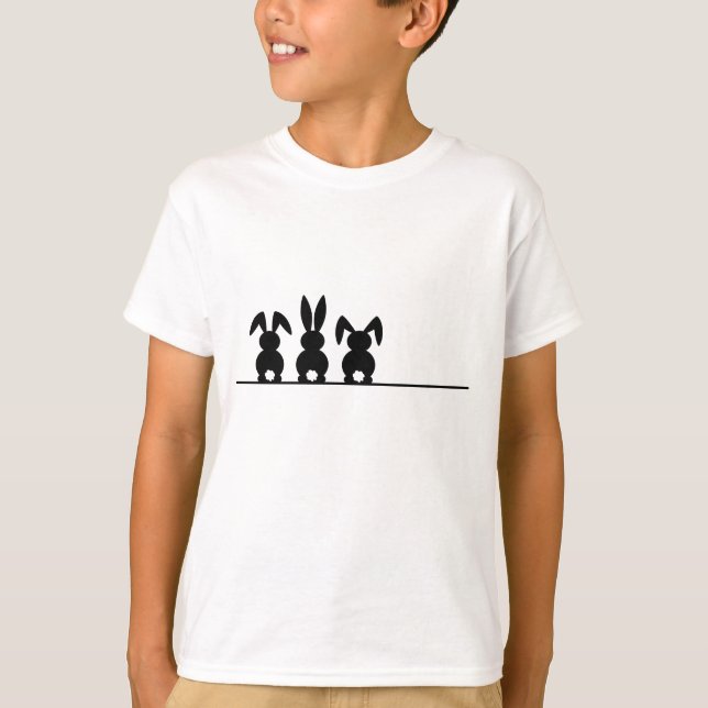 Camiseta Konijn silhouet. Vrolijk Pasen of paas feest. Ei. (Anverso)