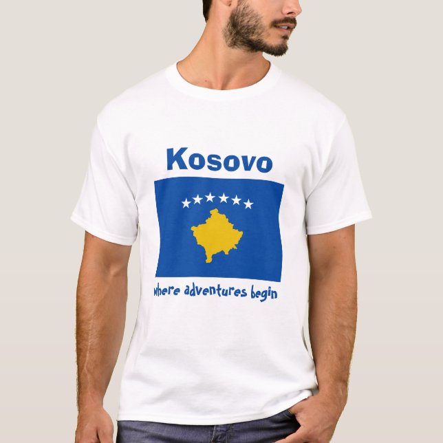 Camiseta Kosovo Bandera + Mapa + Texto (Anverso)