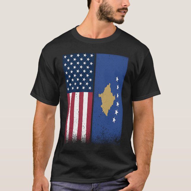 Camiseta Kosovo  Kosovo American Flags Proud USA Kosovo (Anverso)