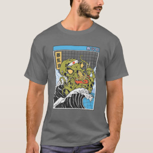 Camiseta Kraken Comiendo fideos de Ramen Ola de Kanagawa Oc