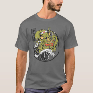 Camiseta Kraken Comiendo Ramen Bowl Onda Kanagawa Octopus R
