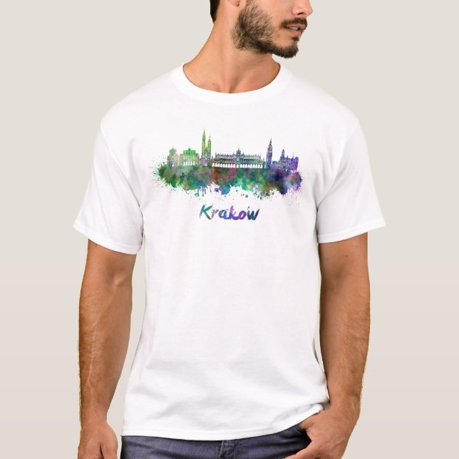Camiseta Krakow skyline in watercolor (Anverso)