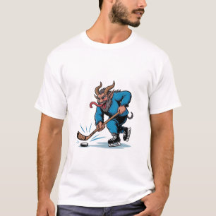 Camiseta Krampus espeluznante jugando hockey sobre hielo en