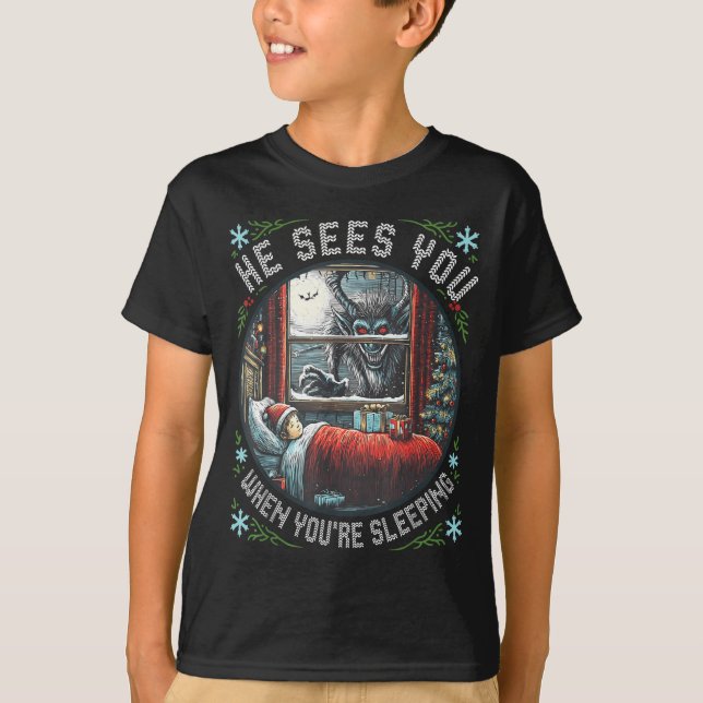 Camiseta Krampus He Sees You When You're Sleeng Horror Chri (Anverso)