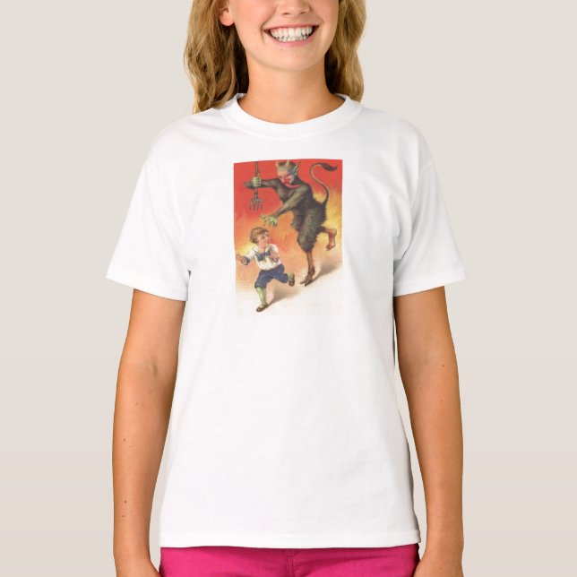 Camiseta Krampus persiguiendo a un niño (Anverso)