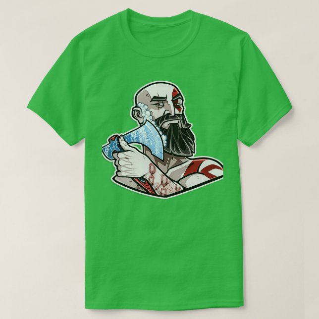 Camiseta Kratos afeitándose con su hacha (Diseño del anverso)