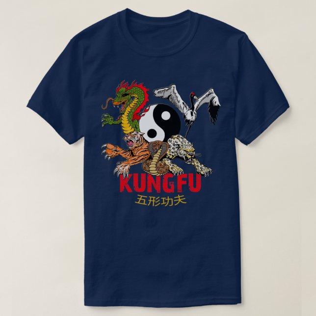 Camiseta Kung Fu 5 animales forma serpiente leopardo de las (Diseño del anverso)