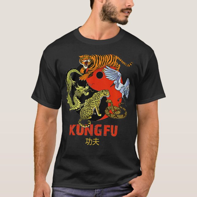 Camiseta Kung Fu cinco animales forman artes marciales chin (Anverso)