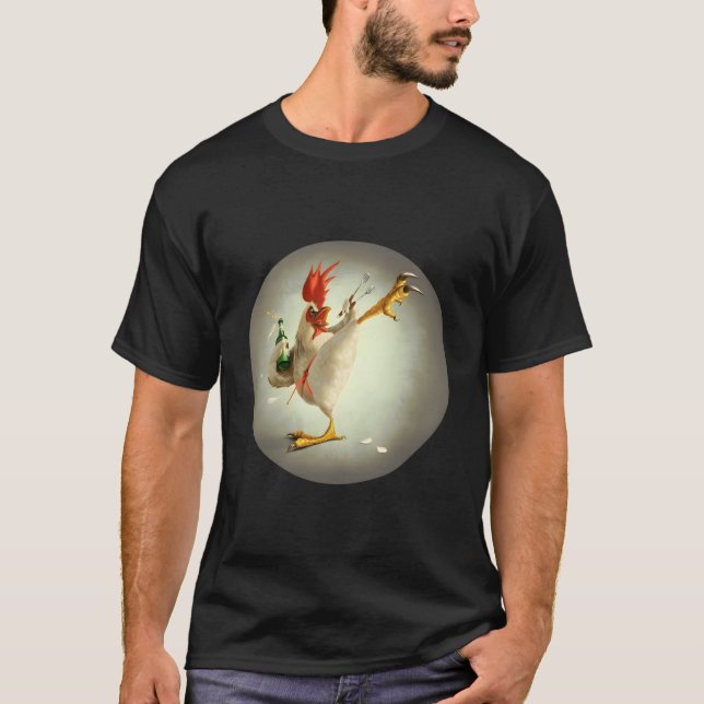 Camiseta Kung Fu Rooster luchando contra la bebida divertid (Anverso)