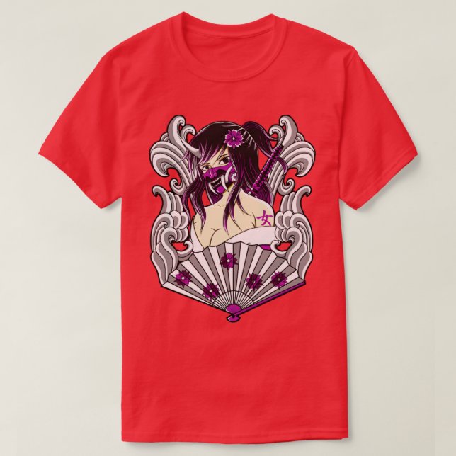 Camiseta kunoichi japonés con máscara oni (Diseño del anverso)