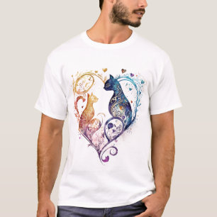 Camiseta Kuraudea un lindo y florido gato amor corazón T-Sh