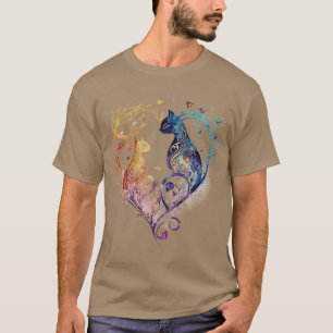 Camiseta Kuraudea un lindo y florido gato amor corazón T-Sh