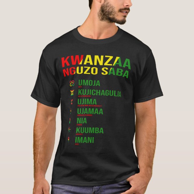 Camiseta Kwanzaa - Nguzo Saba - El diseño de los siete prin (Anverso)