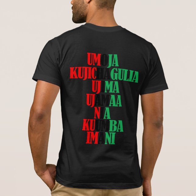 Camiseta Kwanzaa Principios del texto verde rojo negro (Reverso)