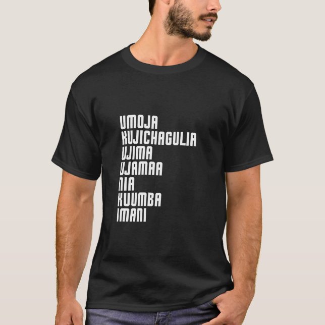 Camiseta Kwanzaa Siete principios Umoja Kujichagulia Ujima (Anverso)