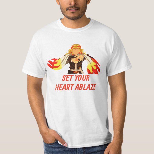 Camiseta kyojuro rengoku ser su corazón ardiendo (Anverso)