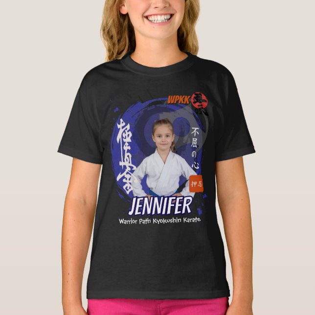 Camiseta Kyokushin Girl Blue Belt Personalized Team  (Anverso)