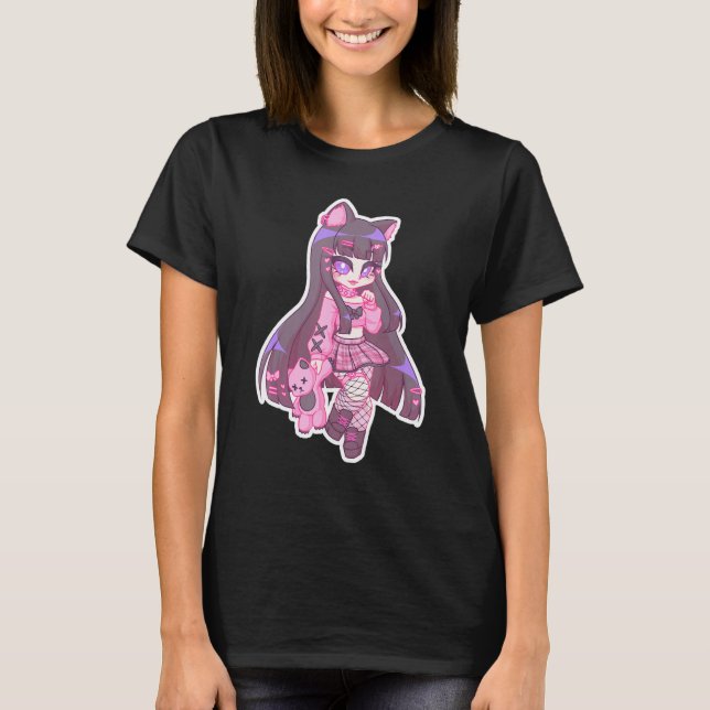 Camiseta Kyuuuchandesu Neko Emo Chica Cat Alt Chica Estétic (Anverso)