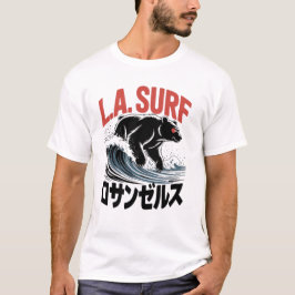 Camiseta L.A. Surf Bear Tipografía Japonesa