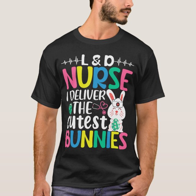 Camiseta L D Enfermera Bunny Vestido de Pascua para Mujeres (Anverso)