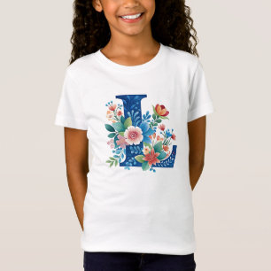 Camiseta L Monograma diseño floral ornamental