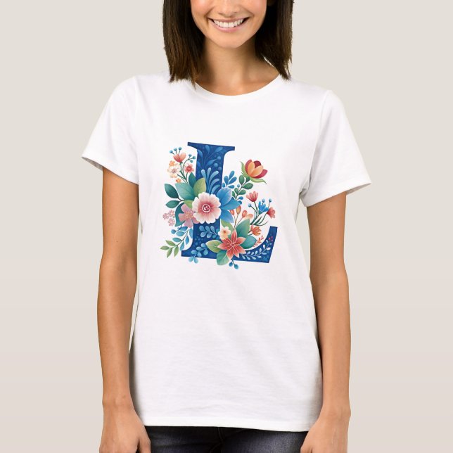 Camiseta L Monograma diseño floral ornamental (Anverso)