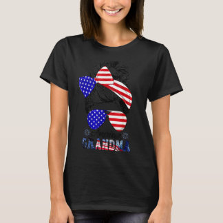 Camiseta La Abuela Americana Desordenada Bun Que Coincide C