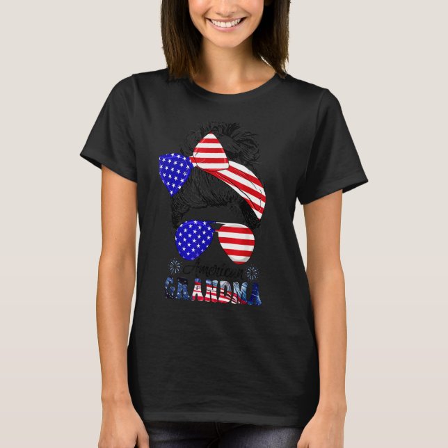 Camiseta La Abuela Americana Desordenada Bun Que Coincide C (Anverso)
