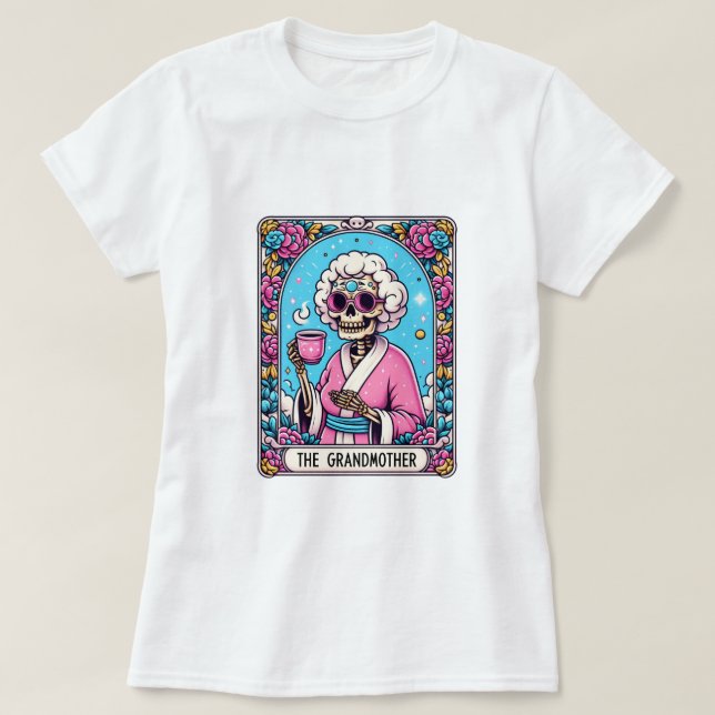 Camiseta La abuela Funny Skeleton Tarot (Diseño del anverso)
