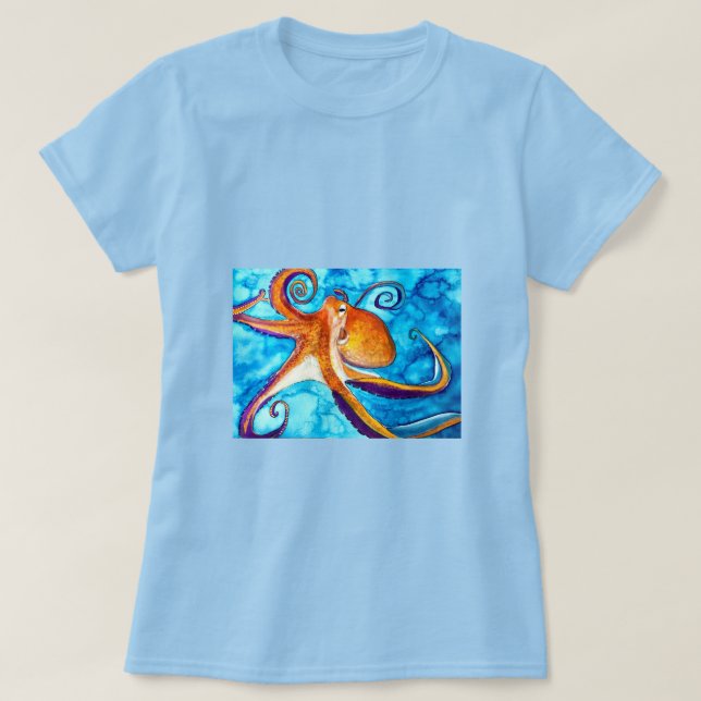 Camiseta La acuarela del pulpo bajo el arte marino (Diseño del anverso)