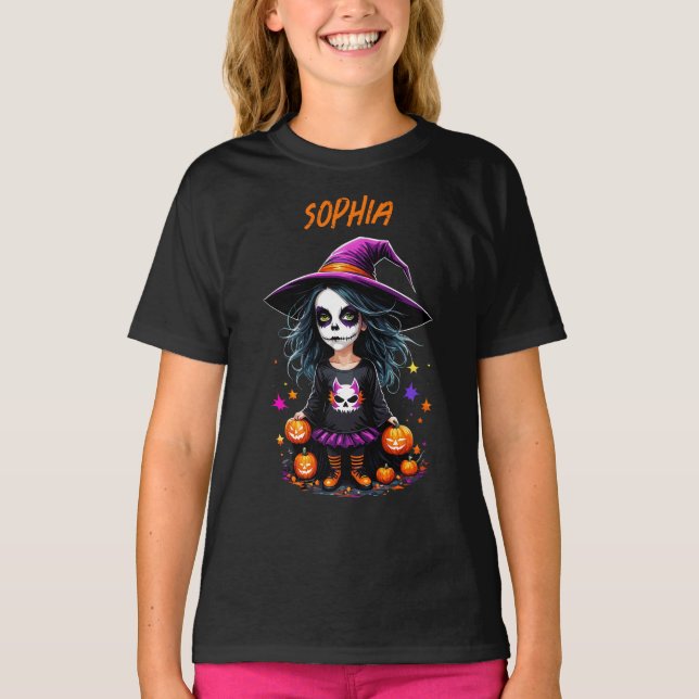 Camiseta La adorable bruja de Halloween de Kawaii (Anverso)