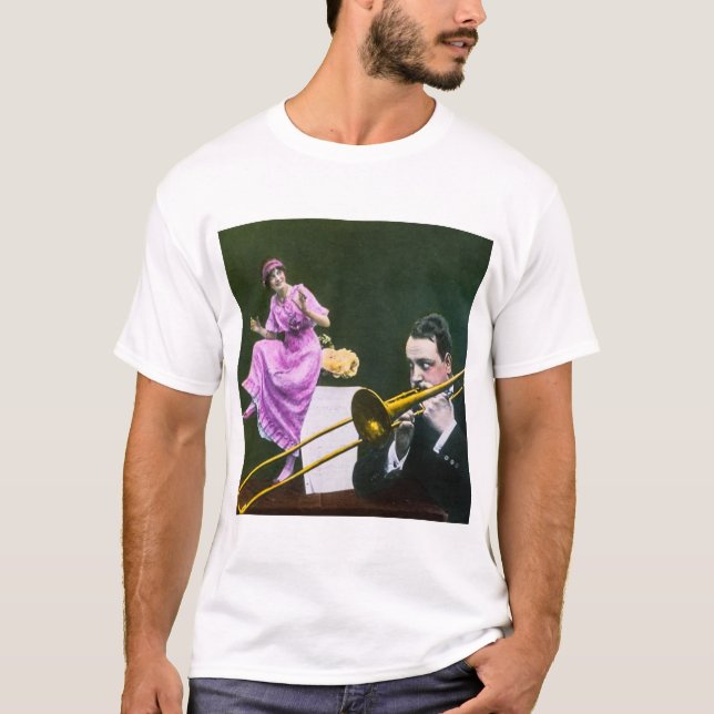 Camiseta La aleta del trombone de los juegos del hombre (Anverso)