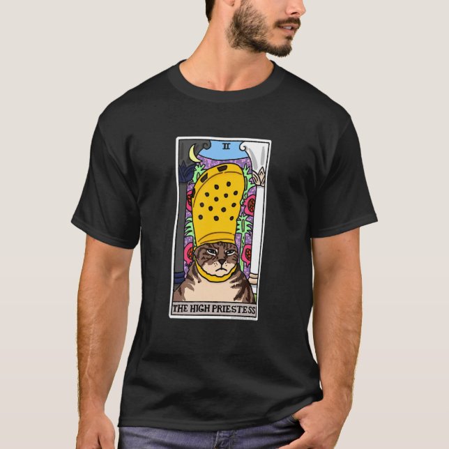 Camiseta La alta sacerdotisa Tarot Card Black Cat Mystical  (Anverso)