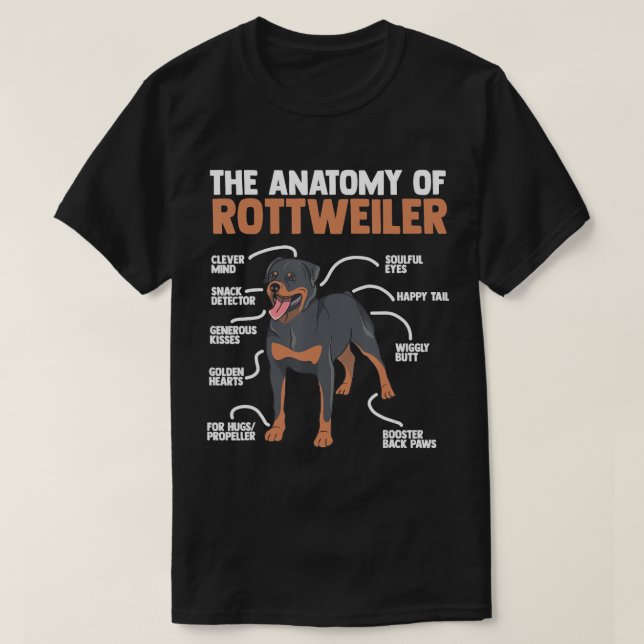 Camiseta La anatomía de un rottweiler para cualquier amante (Diseño del anverso)