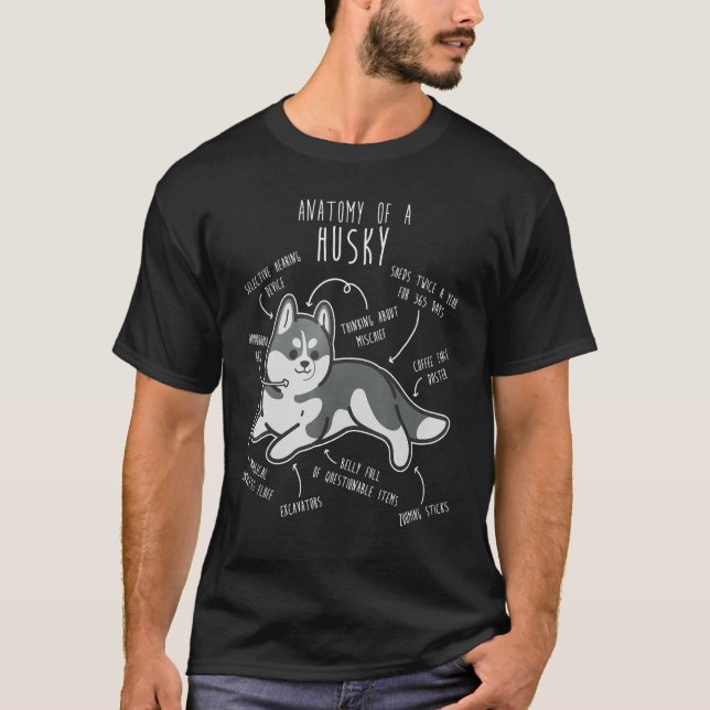 Camiseta La anatomía del perro Husky siberiano Gray Mascota (Anverso)