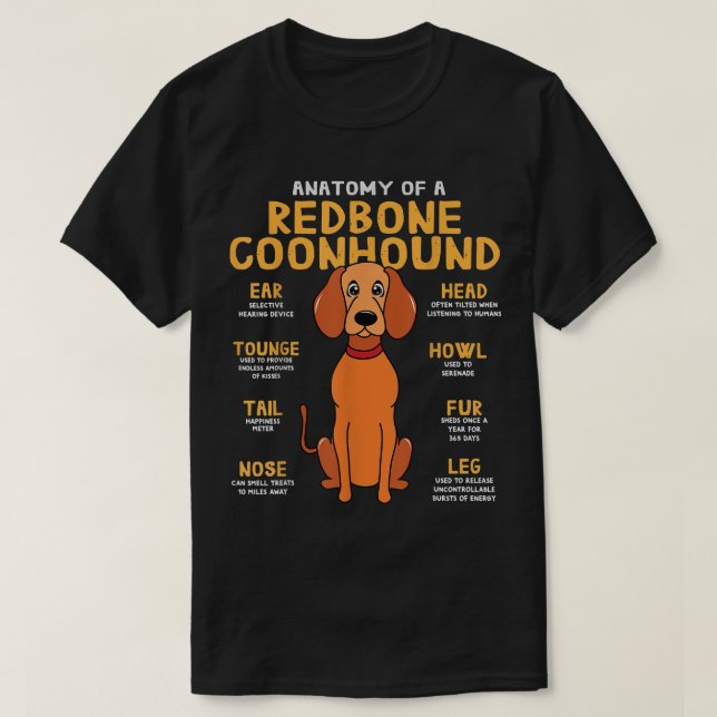 Camiseta La anatomía divertida de Redbone acerca de Dog Mom (Diseño del anverso)