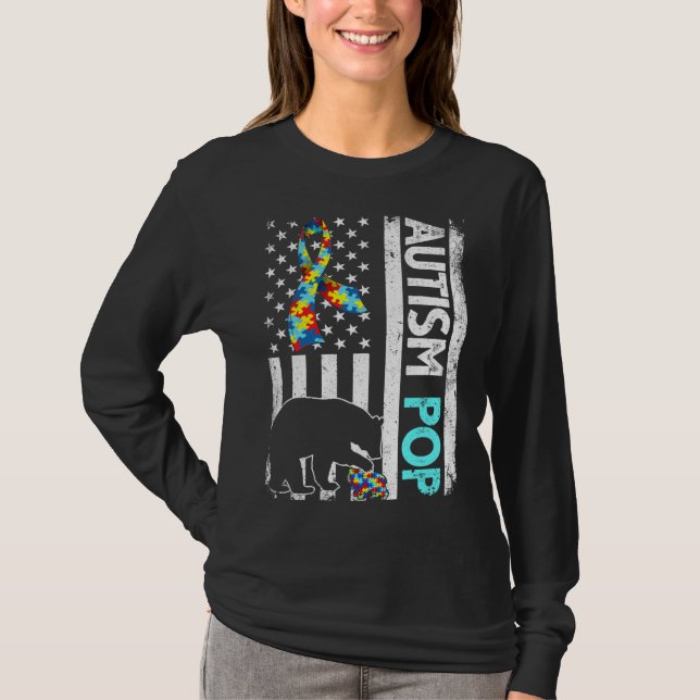 Camiseta La angustiada bandera estadounidense autismo oso p (Anverso)