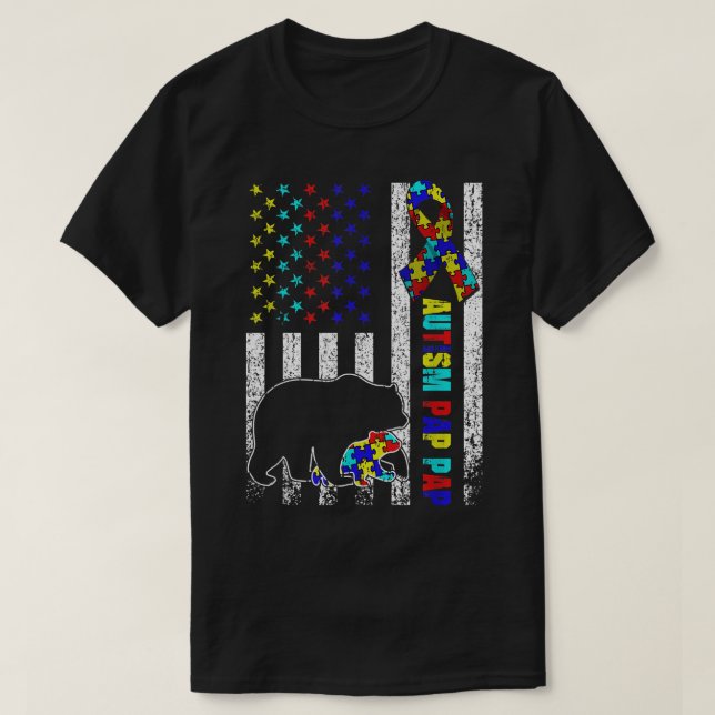 Camiseta La angustiada bandera estadounidense autismo Pap B (Diseño del anverso)