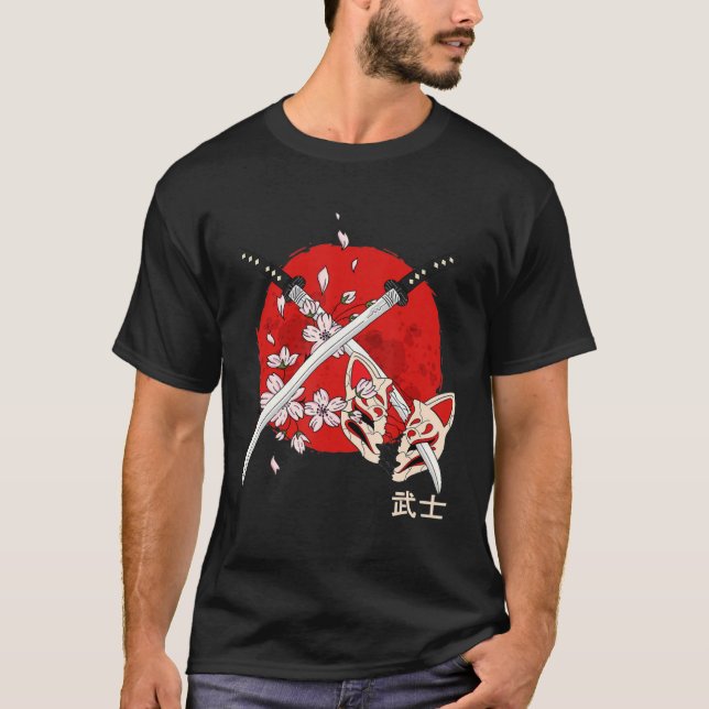 Camiseta La antigua flor de cerezo japonesa Samurai Katana  (Anverso)