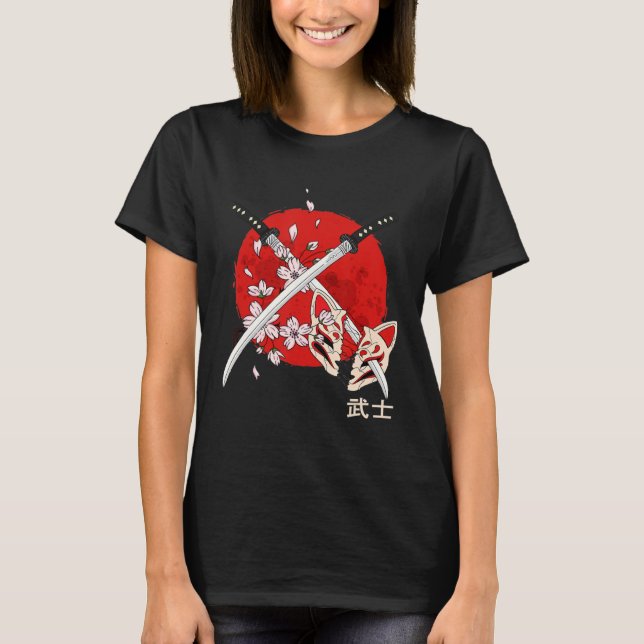 Camiseta La antigua flor de cerezo japonesa Samurai Katana  (Anverso)