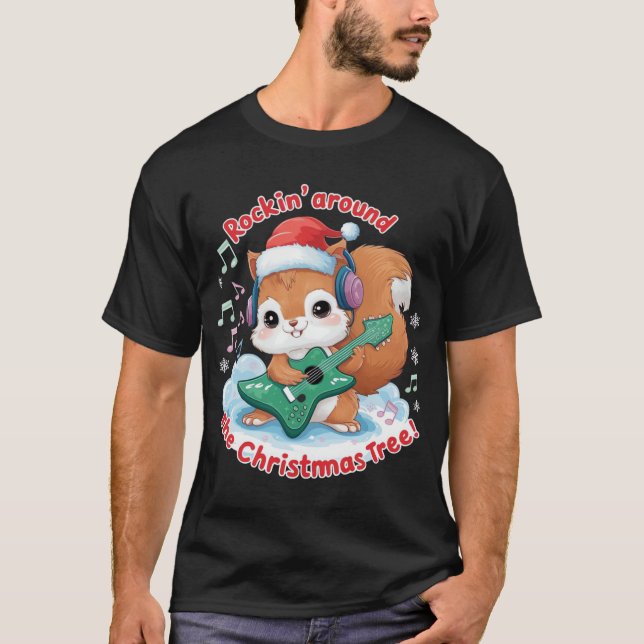 Camiseta La ardilla roca una guitarra del árbol de Navidad  (Anverso)