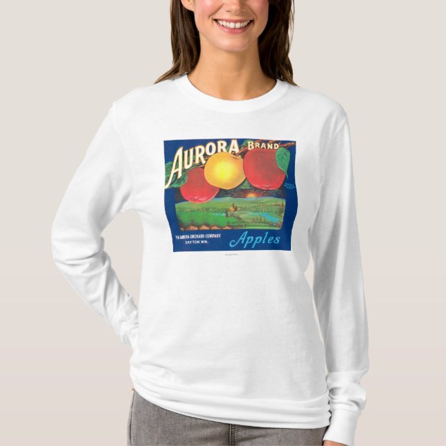 Camiseta La aurora Apple etiqueta (azul) - Dayton, WA (Anverso)