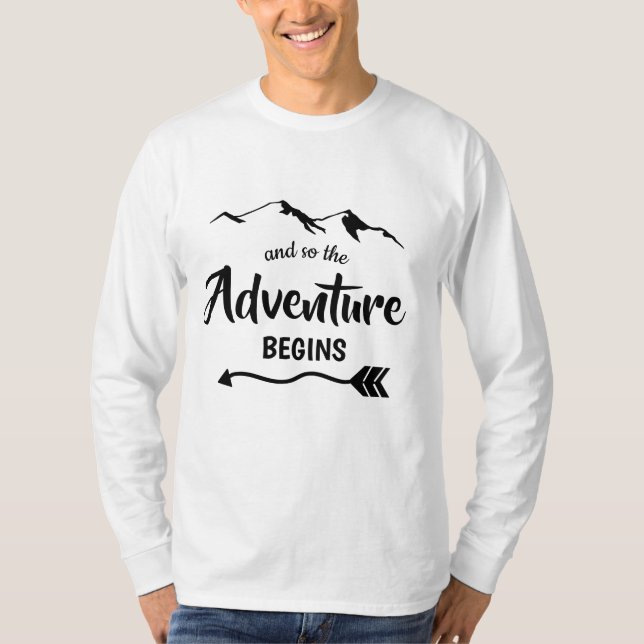 Camiseta La aventura comienza en negro y blanco a la moda (Anverso)