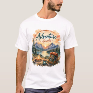 Camiseta La aventura espera Camping Lago de Montaña Atardec