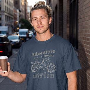 Camiseta La aventura espera – Estilo callejero de motocicle