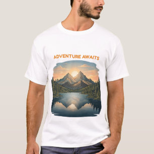 Camiseta La aventura espera la reflexión del lago al atarde